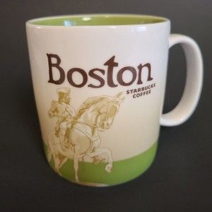 STARBUCKS  BOSTON 2008 Coffee Mug Global Icon Collector Series Beige/Green 16 oz